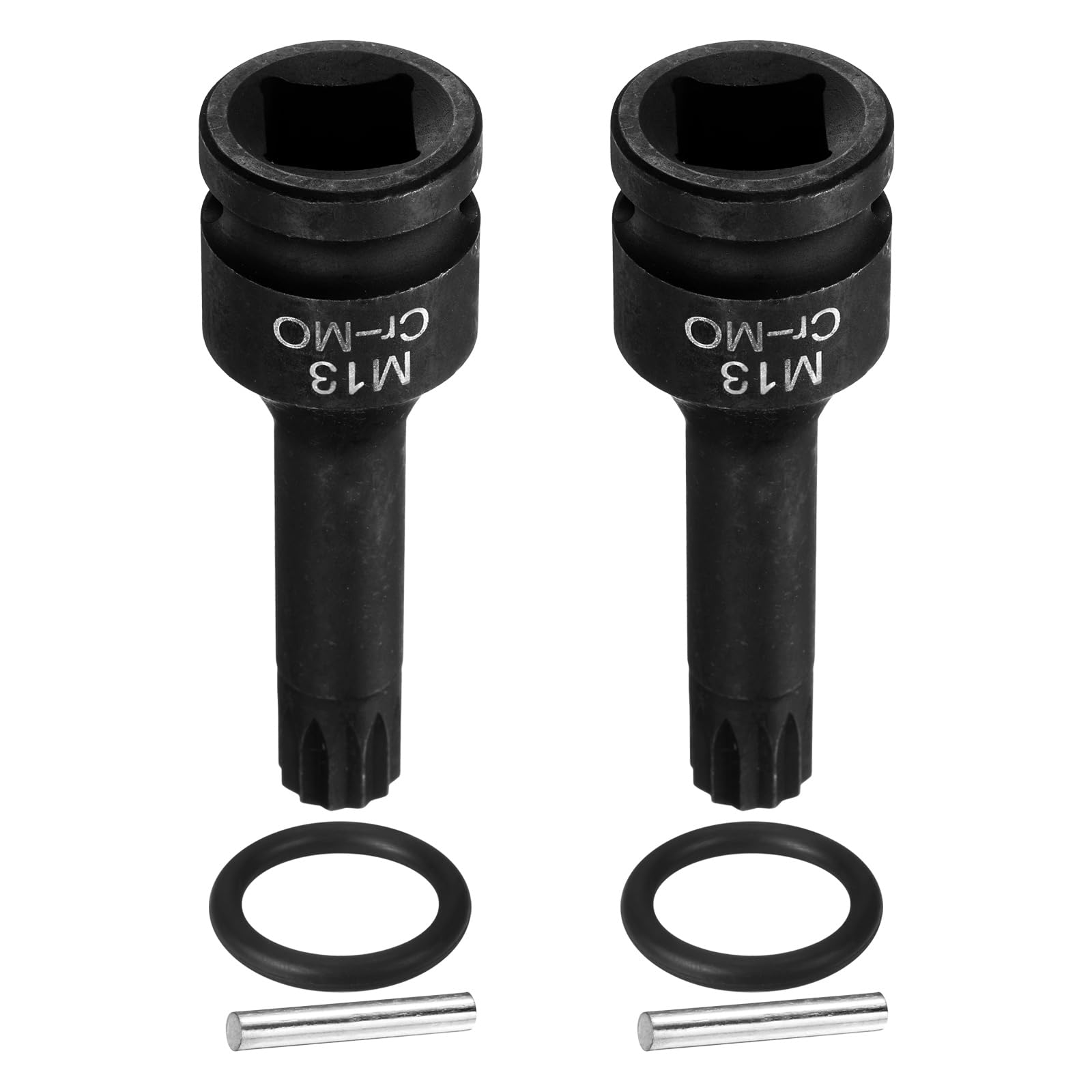 sourcing map 2pcs 1/2" Drive M13 Triple Square Impact Spline Bit Socket 13mm CR-MO Steel 12-Point Triple Square Sockets with Cotter Pin and O-Ring for Power Drill Drivers Adapter
