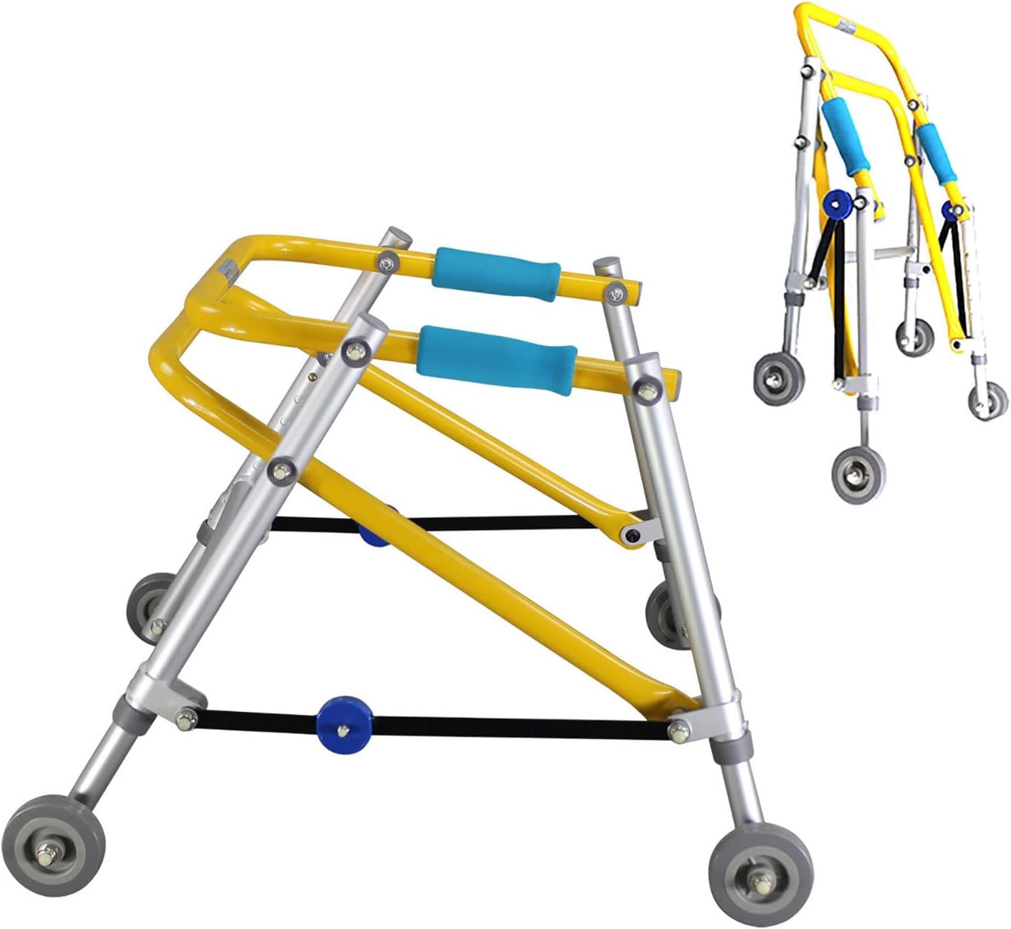 VIRZUA Ayudas para la rehabilitación de Miembros Inferiores Andador con Soporte de Entrenamiento, Andador de 4 Ruedas, Altura Ajustable/Rueda Trasera unidireccional Marcos para Caminar estándar,XL