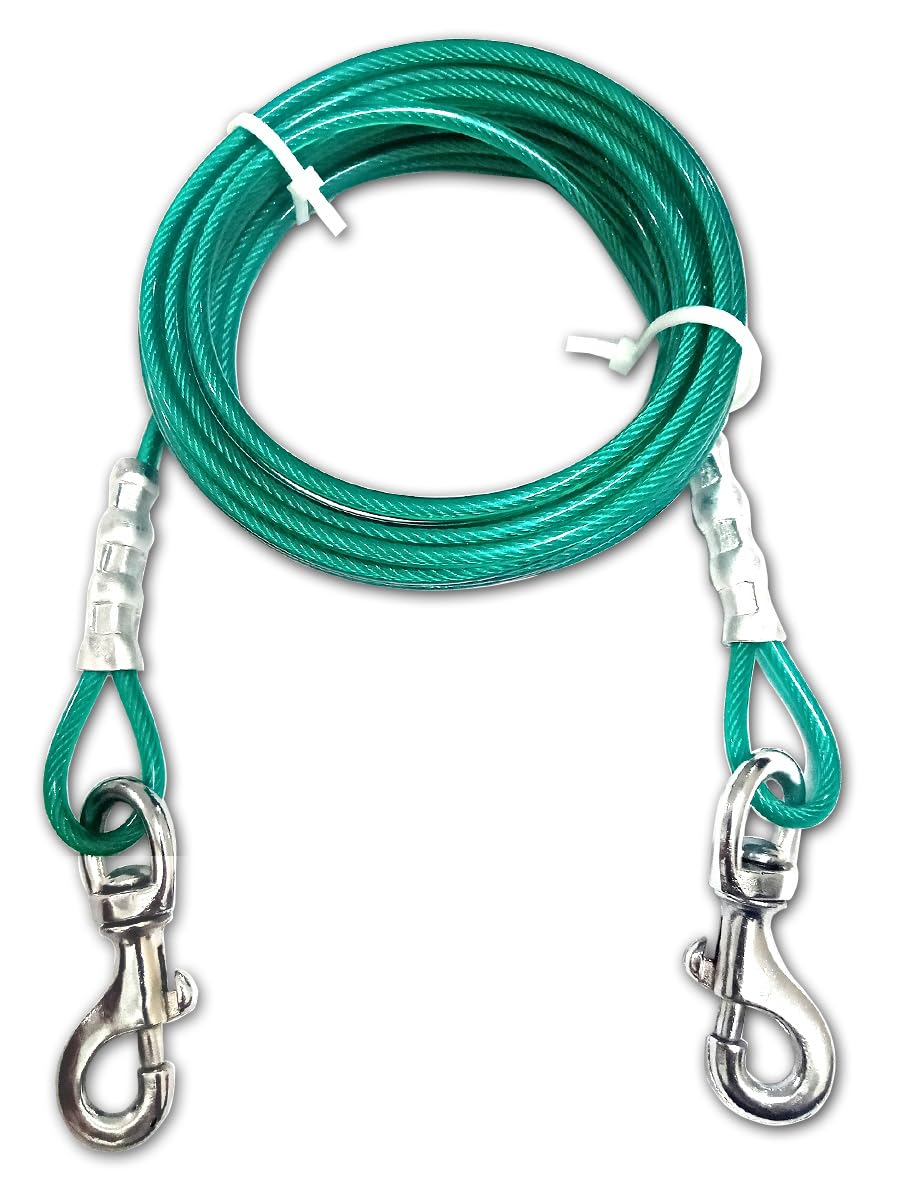 DUBIDU Venyl Covered Cable Leash for Medium-Large Dogs 10ft,20ft & 30" ft Water Proof Lead for All Sized Pets. Great for Yard, Camping, and Outdoors. Easy to use Excellent Look. (20" Feet, Green) (B0CM4HTKSC) Amazon Price History, Amazon Price Tracker