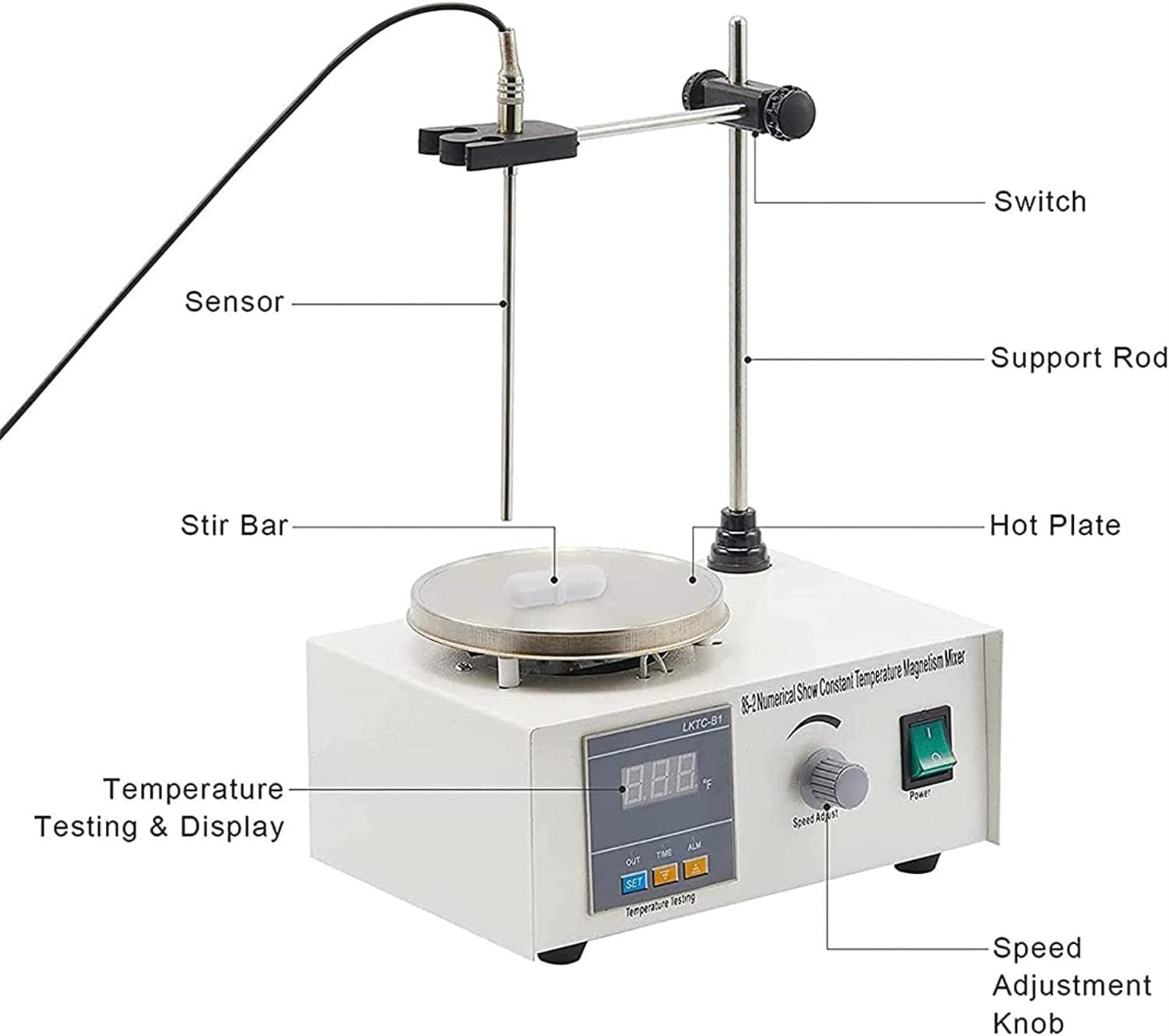 Agitador Magnético De Placa Calefactora, Mezclador Magnético Digital con Pantalla Led Digital, Placa Calefactora De Laboratorio De 2000 RPM, Regulación De Velocidad Conti