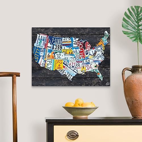 Miniatura 3 de Impresión artística de la pared del lienzo del mapa de la matrícula de los Estados Unidos,