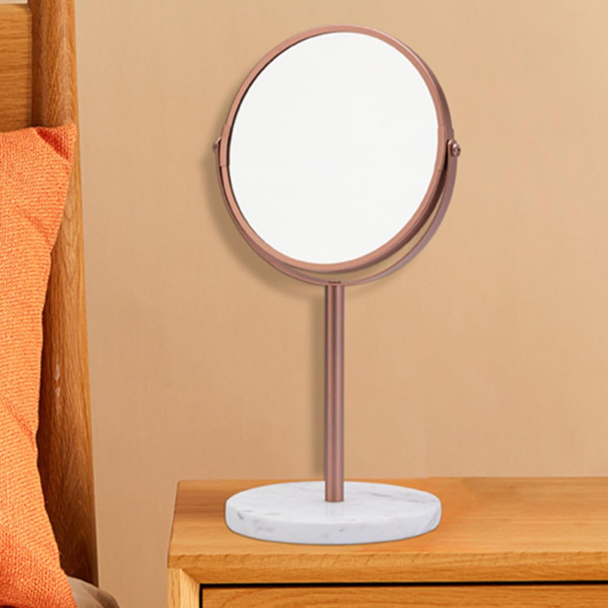SHINEOFI Espejo de Mesa para Maquillaje Aumento 2X y Reflejo Claro, Diseño Vintage de Mármol y Metal Adecuado para Tocadores y Escritorios