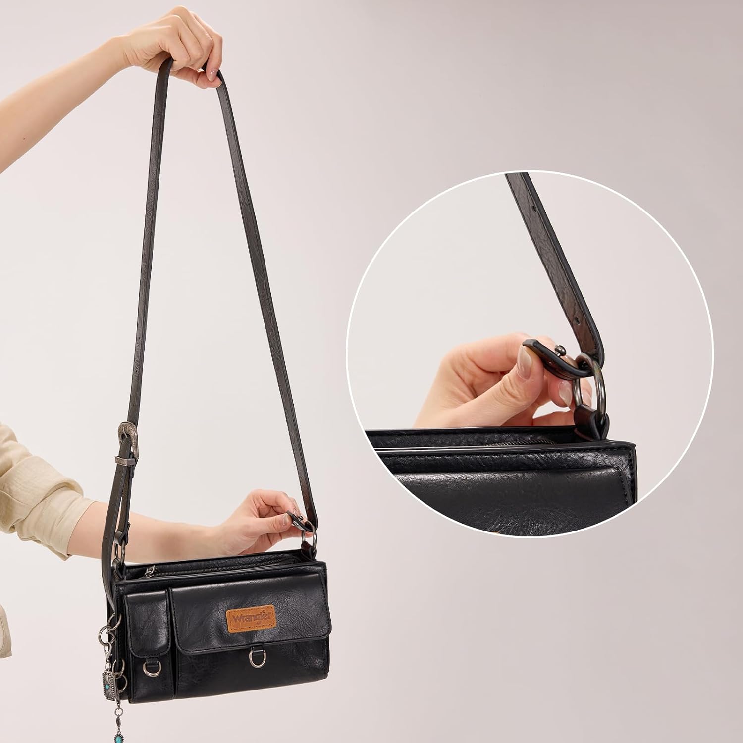 Wrangler Y2K Purse Small Shoulder Bag for Women with Western Detachable Charms & Multiple Pockets - Image 4