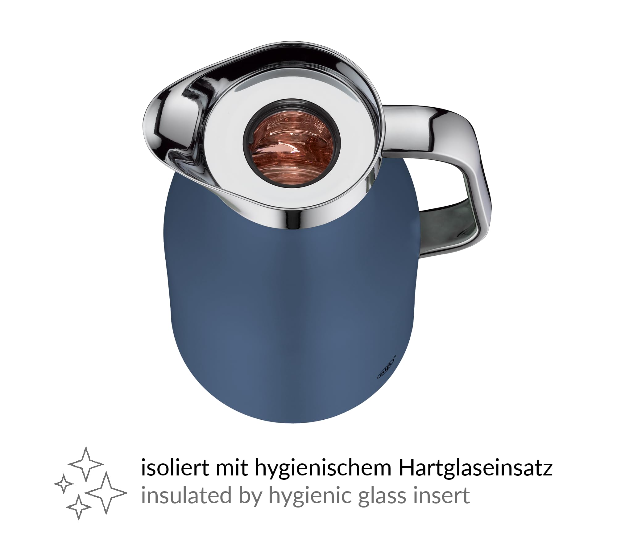 alfi SKYLINE Pichet isotherme en acier inoxydable avec insert en verre trempé hygiénique, bouchon à vis avec bouton poussoir confortable, poignée ergonomique, idéale comme cafetière, théière, sans BPA