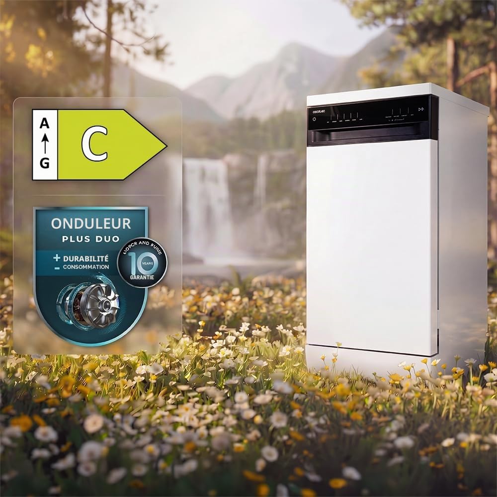 Cecotec Lave-vaisselle Pose Libre 45 cm Bolero Aguazero 4560 Connected, 11 Couverts, 9 Programmes, Classe C, Moteur Inverter Plus Duo, WiFi, Blanc