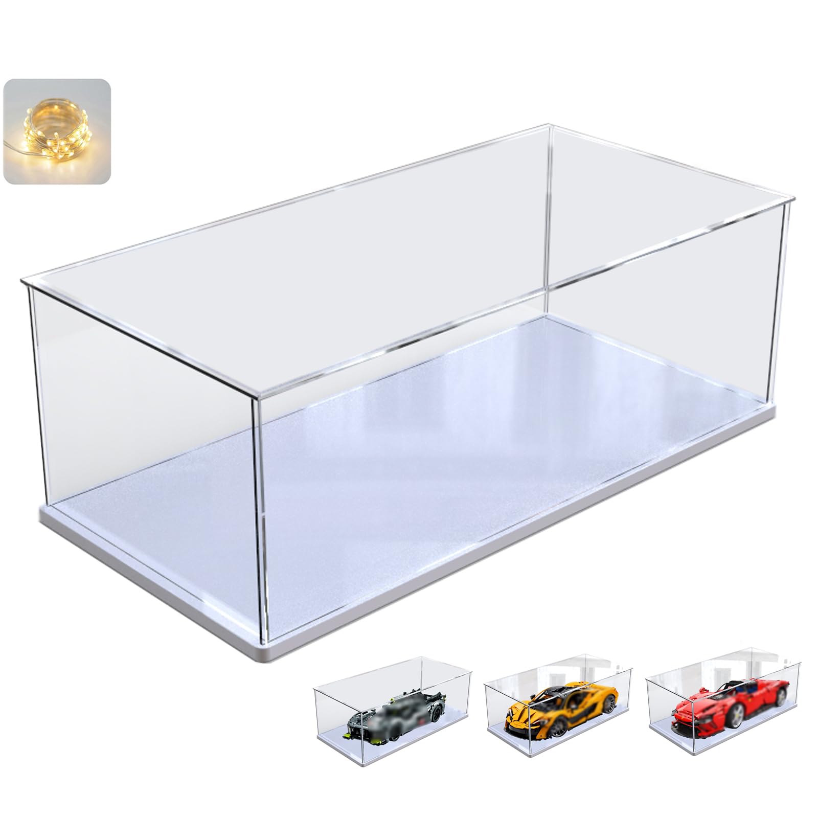 Vitrina Expositora para Lego 42172 McLaren P1 42143 SP3 42156 42096 42115 42083 1:8 Maqueta Coche Colecciones, Expositor Cajas Transparente Grande Vitrina Acrílica 3MM, Interior Blanco 60x30x20cm