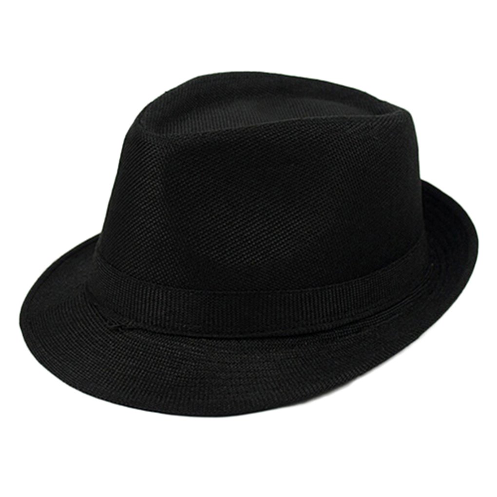 Gemini_mall Men's Black Gemini_mall® Wo Trendy Fedora Trilby Hat Summer Sun Jazz Cap (Black)