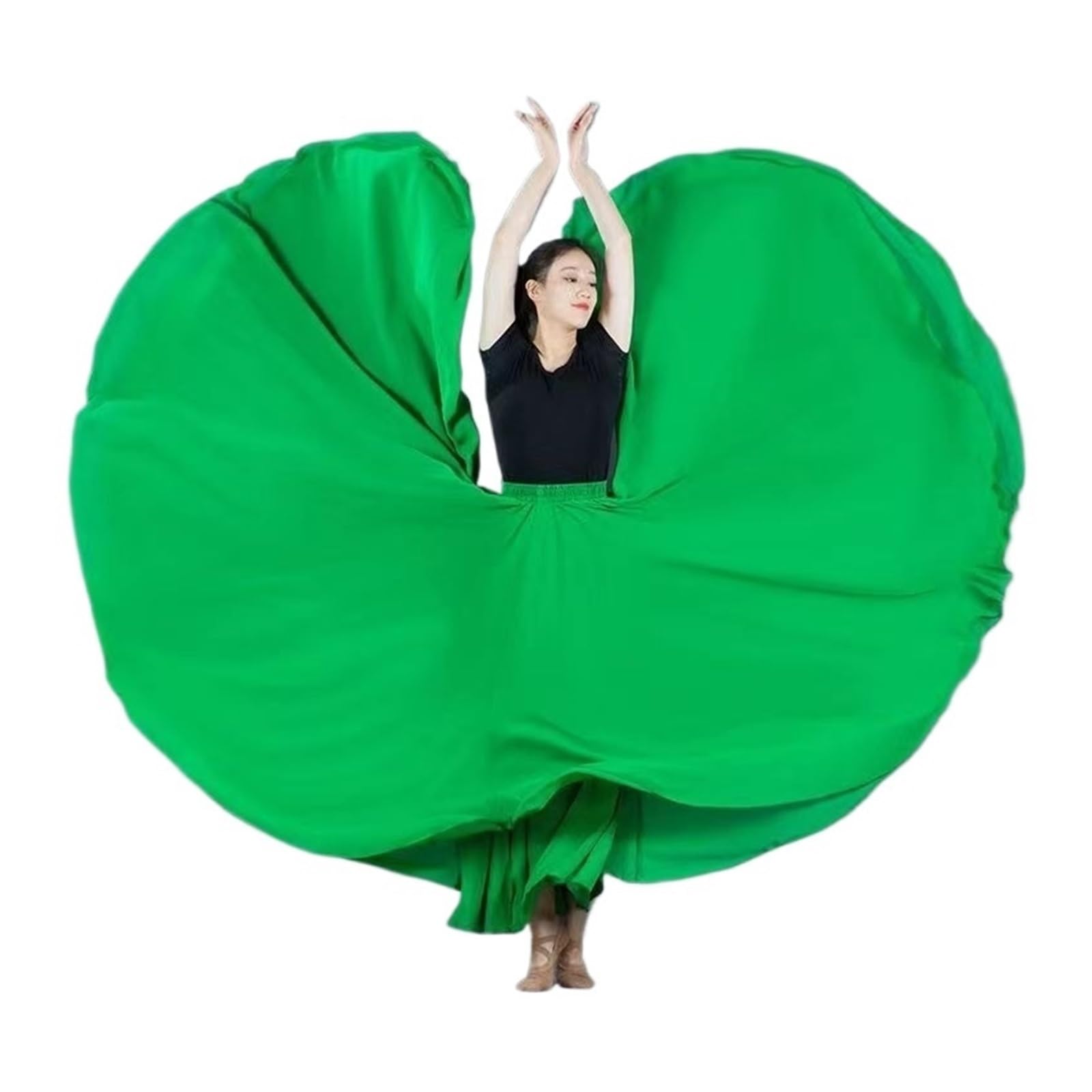720-Grad-Tanzrock for Damen, einfarbig, hohe Taille, Chiffon, Bühnenauftritt, großer Swing-Langrock(Dark Green,S Length 85cm)