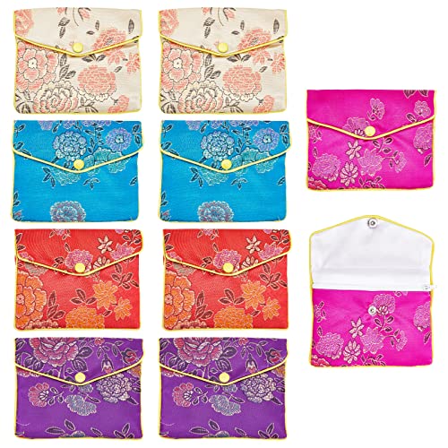 NBEADS Bolsa de joias de seda com zíper, 10 bolsas de seda chinesa de 10 cm x 12 cm, bolsa pequena com zíper, bolsa de joias asiáticas para viagem, pacote de presente de casamento