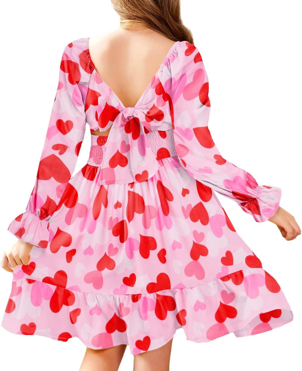 Arshiner Girls Dresses Long Sleeve Tie Back Fall Winter Off Shoulder Dress Kids Clothes