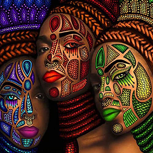 5D Diamond Painting African American Woman by Number Kits for Adults, Primitive Tribe Paint with Diamonds Arts Kits Embroidery DIY Craft Arts Perfect for Bedroom Decor Craft 12x12 Inch