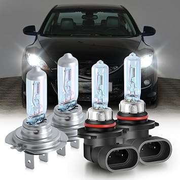 Upgraded Halogen Headlight Bulbs 2011-2013 for Mazda 6 Headlight Bulbs 9005 High Beam and H7 Low Beam, Performance 5500K White 300% Brightness 4PCS