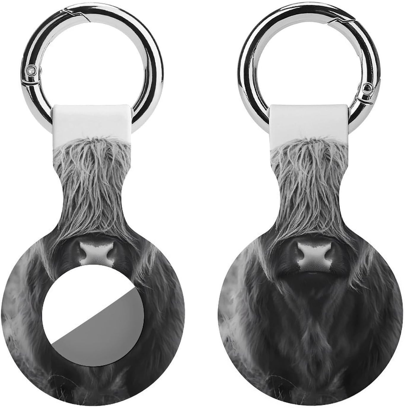 Black White Highland Cow Funny Cover Compatible with AirTag Case Protector GPS Tracker Holder with Keychain