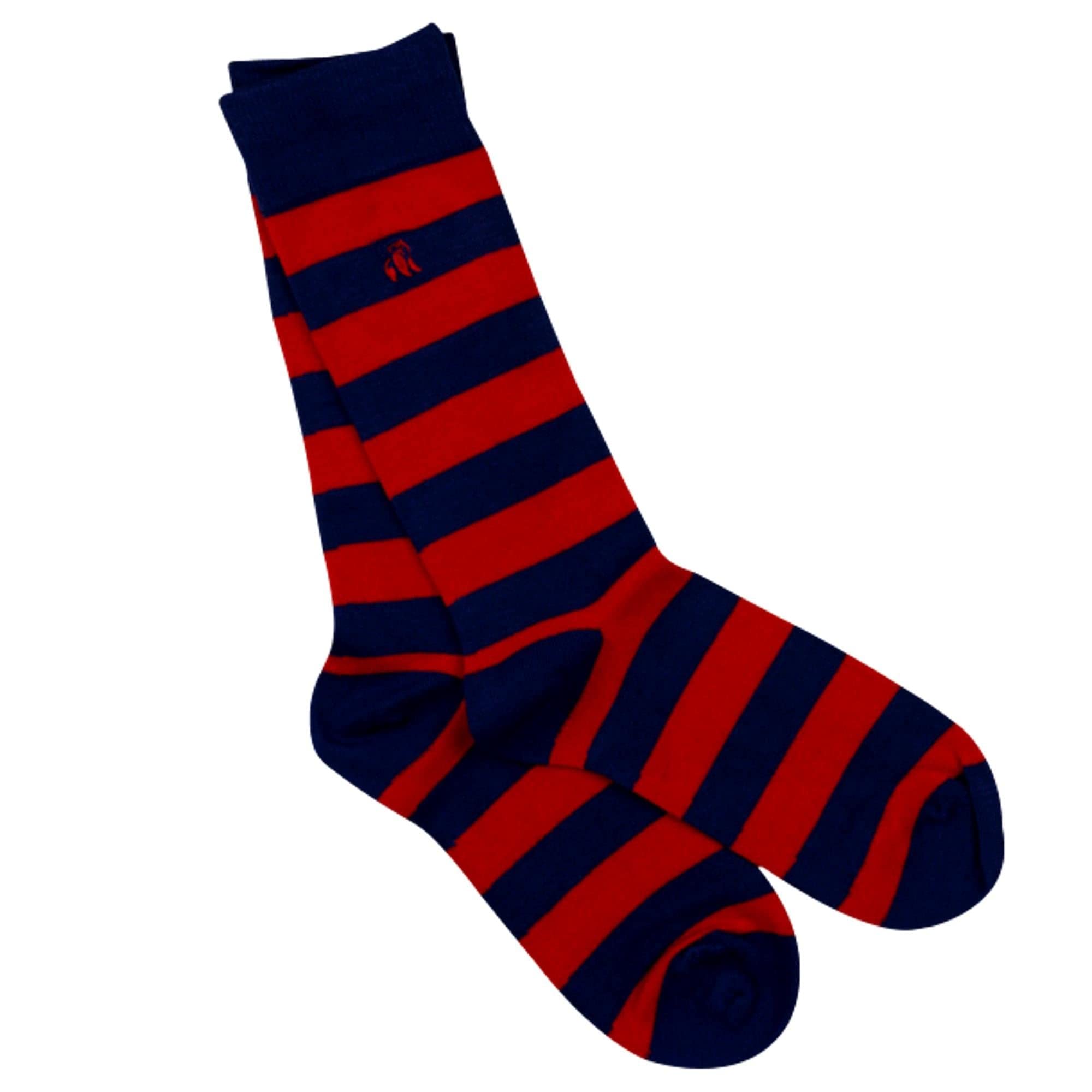 Swole Panda Men's Red Bamboo Socks Uk7-11 - Classic Striped Socks