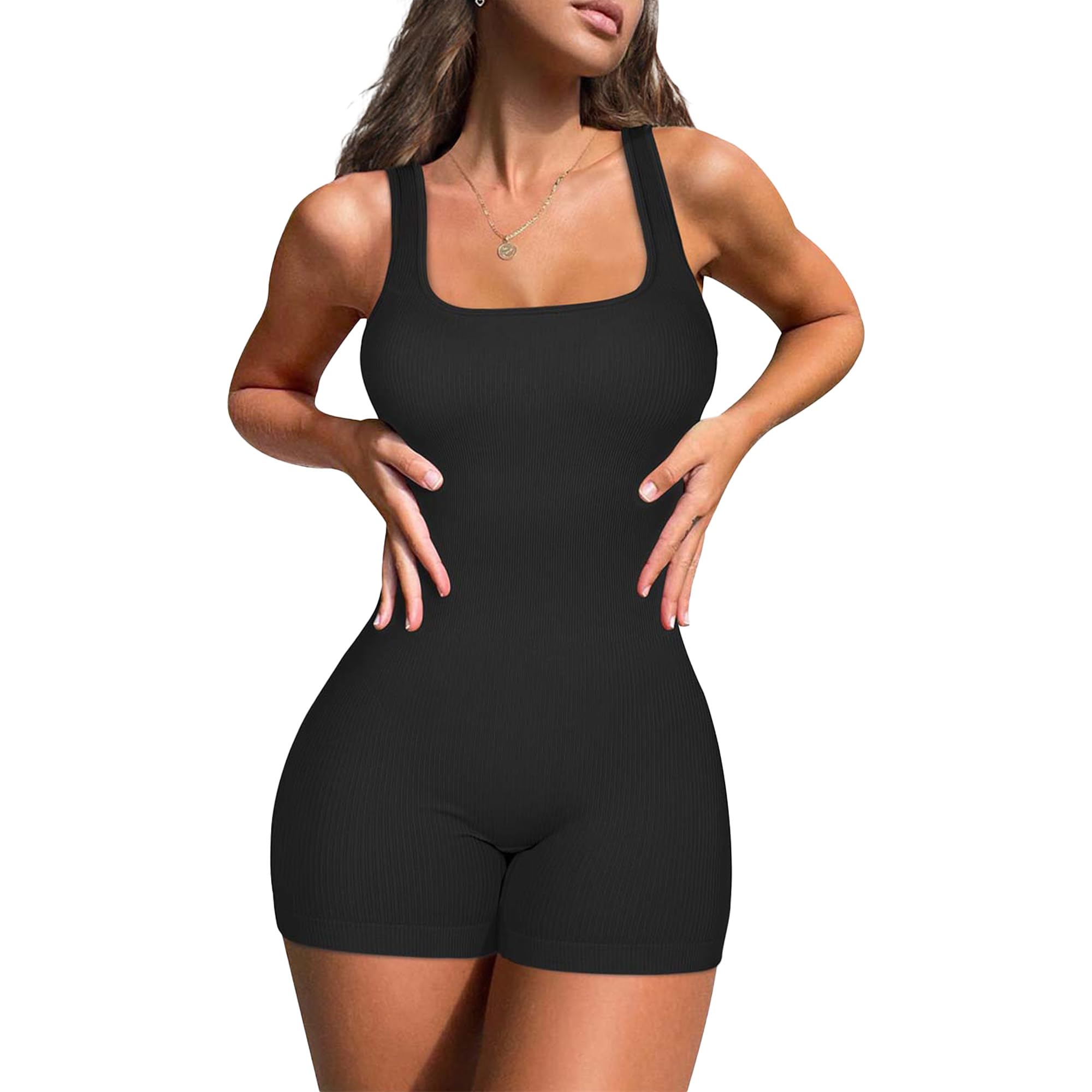 KIKIMINK Body Damen Bodysuit Shapewear Ribbed Sleeveless Jumpsuit Tank Top Enges Sportbody Elegantes Body Sexy Figurbetontes Square Neck Damenbody