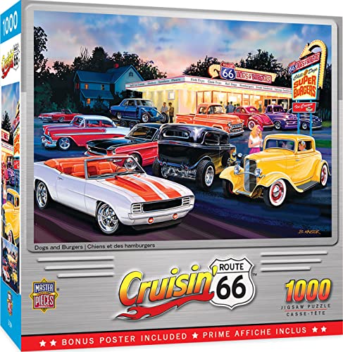 MasterPieces - 1000 Piece Jigsaw Puzzle, Route 66 Dogs and Burgers, Fun for Adults, Family, Kids, 19.25