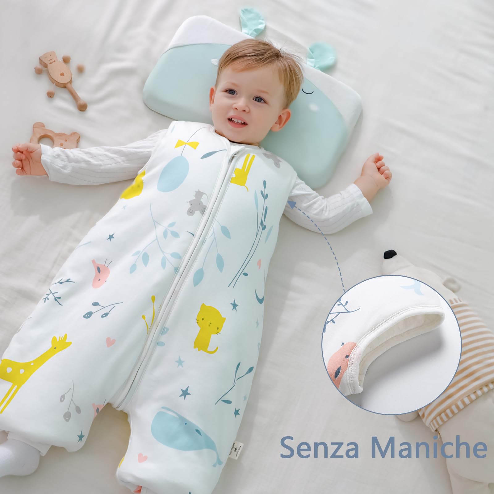 Mosebears Sacco a Pelo per Bambini Tutto l'Anno 2.5 Tog 100% Cotone Organico Varie Dimensioni Autunno Inverno Coperta