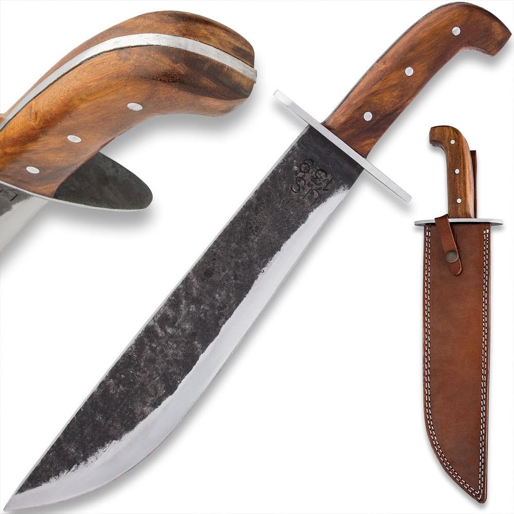 Timber Wolf US 139 Survivor Knife & Sheath | Rugged Outdoor Tool | Carbon Steel Blade | Full-Tang | Wooden Handle | Premium Leather Belt Sheath Included | Overall Length 17
