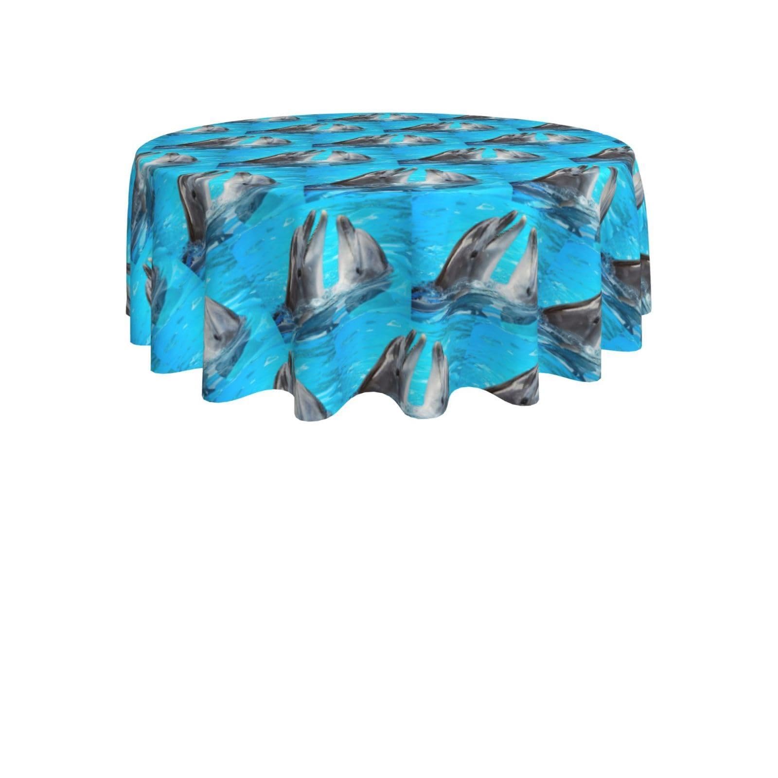 ENGhjes Cool dolphin Print Round Tablecloth 60in Washable Stainproof Polyester Cloth for Kitchen Idea