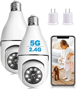 2K Light Bulb Security Camera, 5GHz & 2.4GHz WiFi Light Socket Security Camera for Light Bulb Pet Camera Built-in 360° PTZ & Night Vision Motion Detection Auto Tracking (2Pack) asin的图片