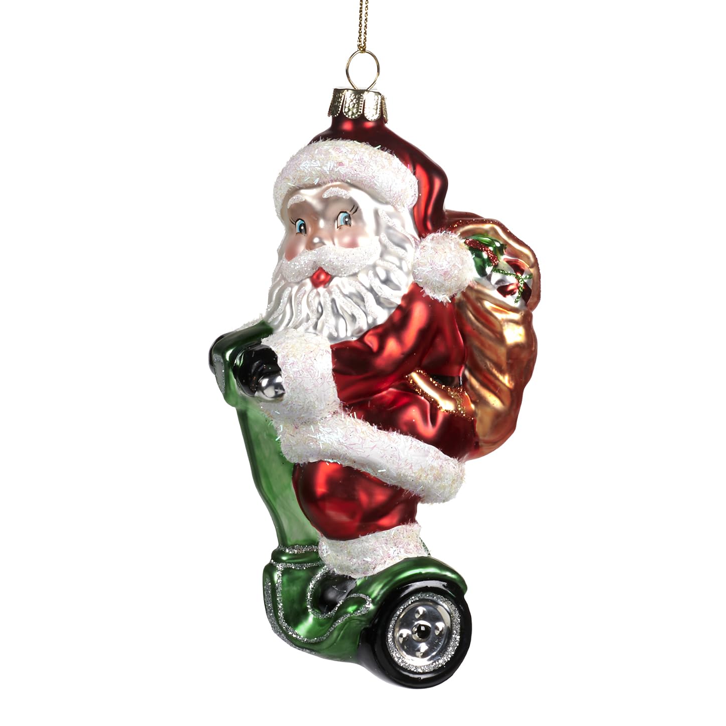 Goodwill Glass Santa on a Segway 13.5 cm Red and Green Shaped Bauble Decoration