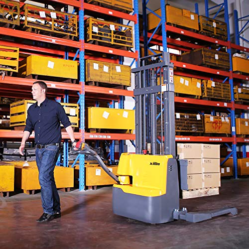 Xilin Full Electric Powered Stacker Material Lift with Straddle Legs 98\" Lifting Height with Adjustable Forks 2200lbs Capacity