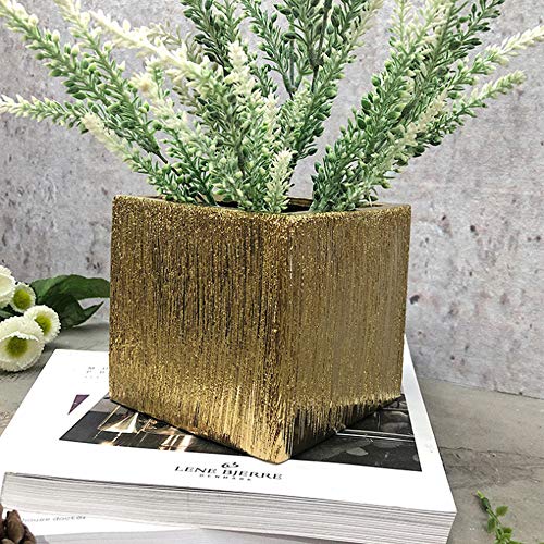 Wgvi AZ_CSQ5505GX Wgv Ceramic Cube Vase Width 5.5 Inch Height 5 Inch (Fits 5 Inch Pot) Elegant Modern Block Square Floral Planter Terrarium Container Table Dresser thumb #4