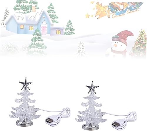 Miniatura 5 de 2 piezas de luz USB de carga para árbol de Navidad LED USB para escritorio, adornos de Navidad, lámpara de mesa, luz nocturna, lámpara de