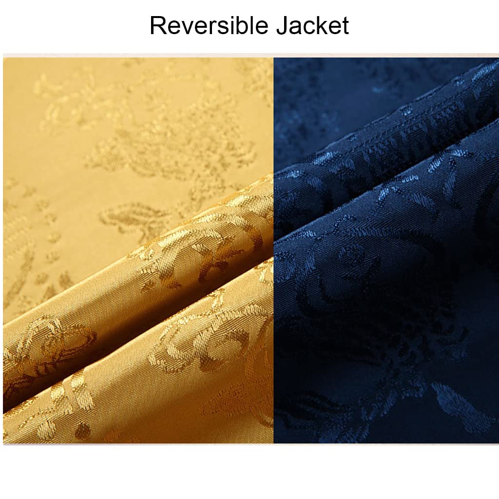 Costume Tang pour Hommes, Veste réversible, vêtements Traditionnels Chinois, Chemise de Kung Fu, Uniforme à Manches Longues(Jaune-Large-X-Large