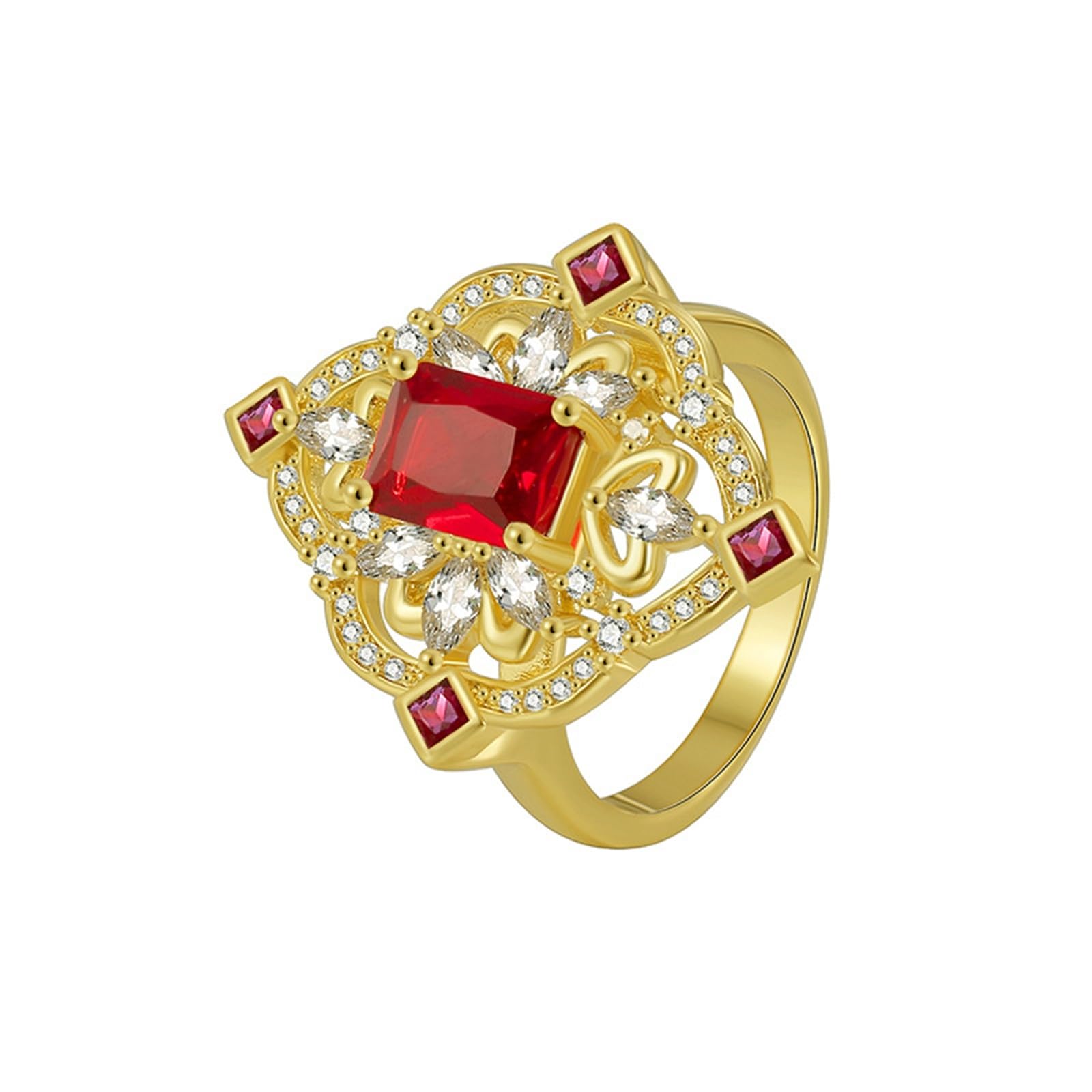 Anello di fidanzamento in oro giallo 9 K/14 K/18 carati con rubino coltivato da laboratorio da 1 ct