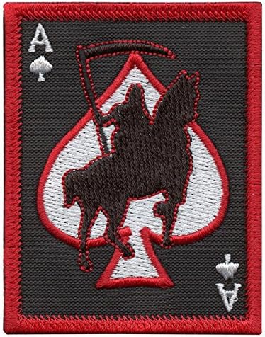 Ace of Spades Grim Reaper Death Card Morale Tactical Skull Skeleton Fastener Patch (Black and Red)