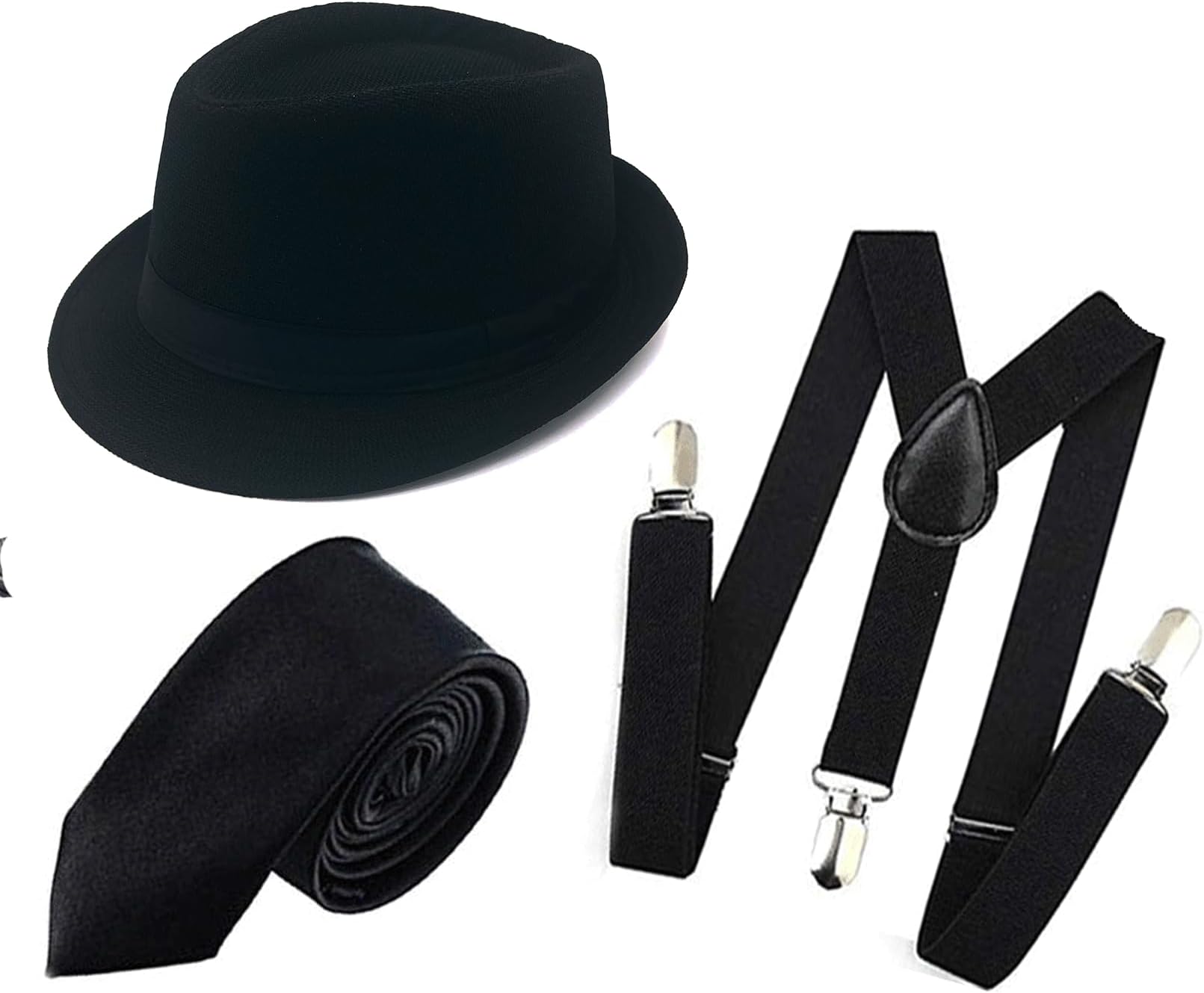 1920s Mens Clothing Gatsby Gangster roaring 20s Costume Accessories Set Fedora Hat and Tie