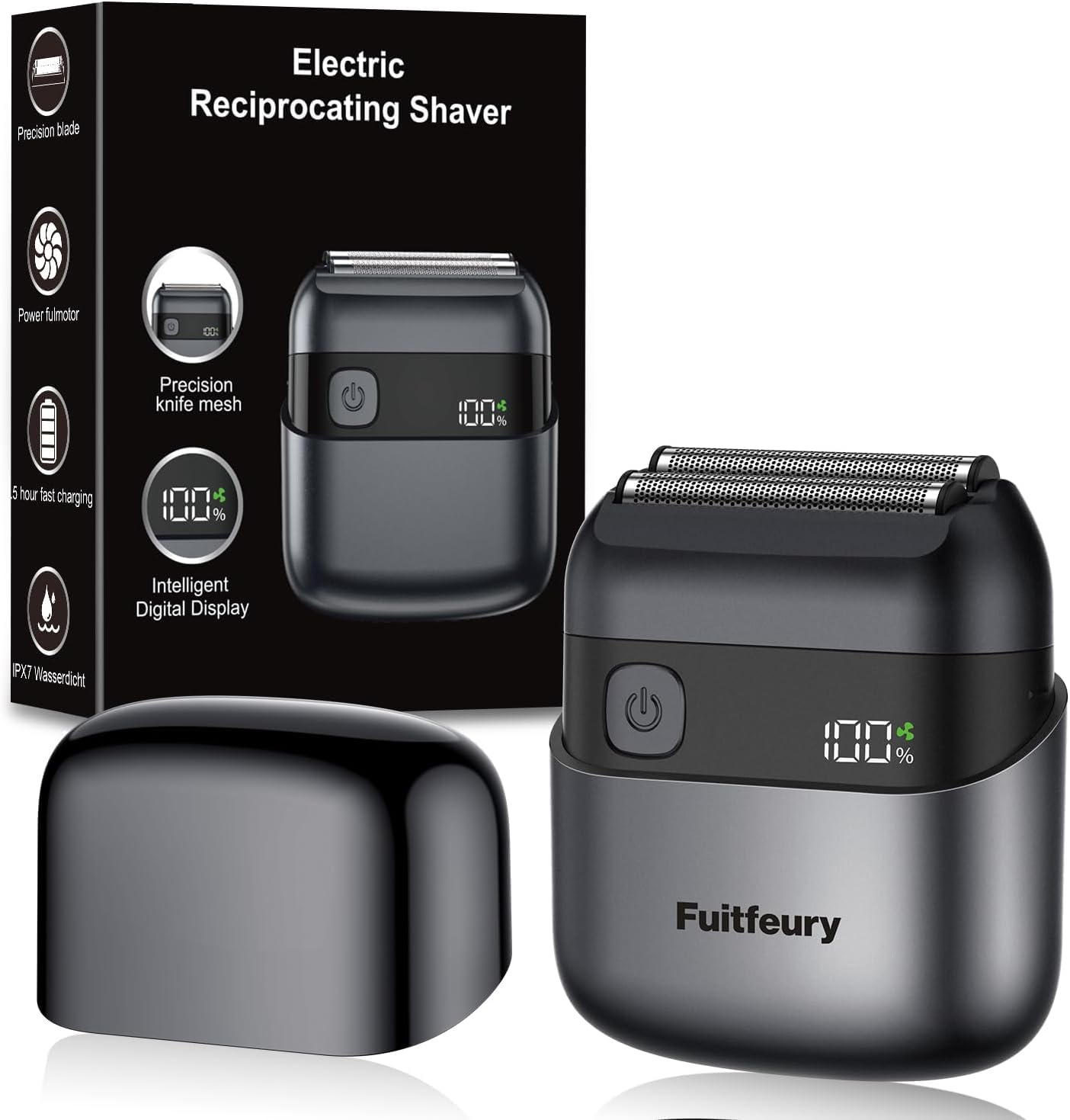 Rasoir Electriques Hommes Portable, Mini Rasoir Barbe & Visage, Étanche IPX7, Sans Fil avec Écran LED, Charge Rapide, Lames de Précision, Technologie Micro-Peigne, Voyage & Maison Noir