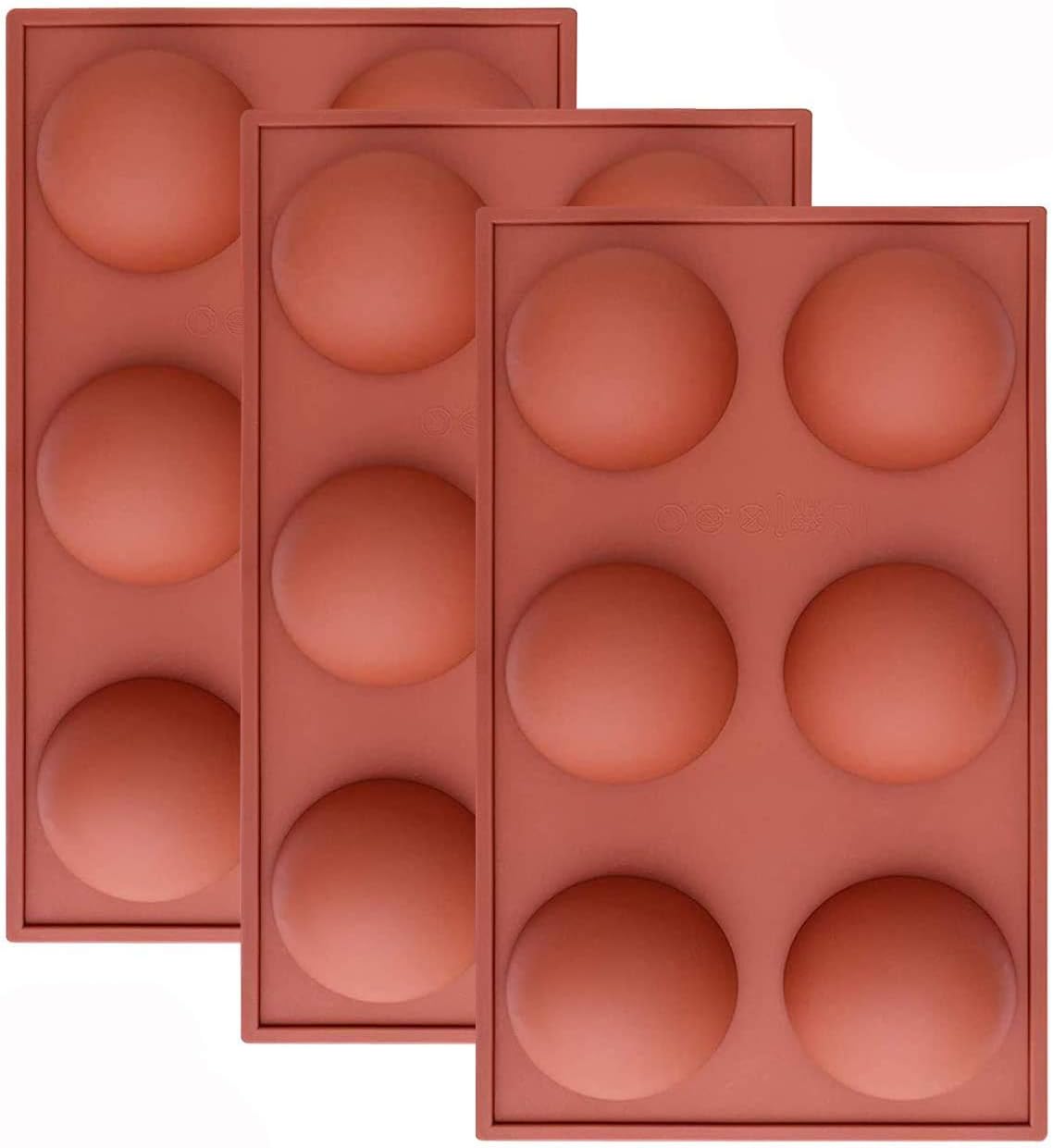 Large 6-Cavity Semi Sphere Silicone Mold, Baking Mold for Making Hot Chocolate Bomb, Cake, Jelly, Dome Mousse（Brick red） (3pcs)