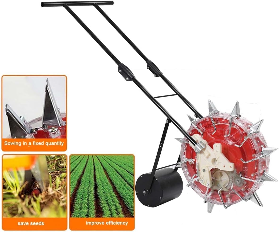 Seminatrice Manuale Seminatrice da Giardino a Spinta Manuale Seminatrice a rulli e applicatore di Fertilizzante, Seminatrice precisione a 12 becchi per piantatrice Fagioli Mais di Arachidi