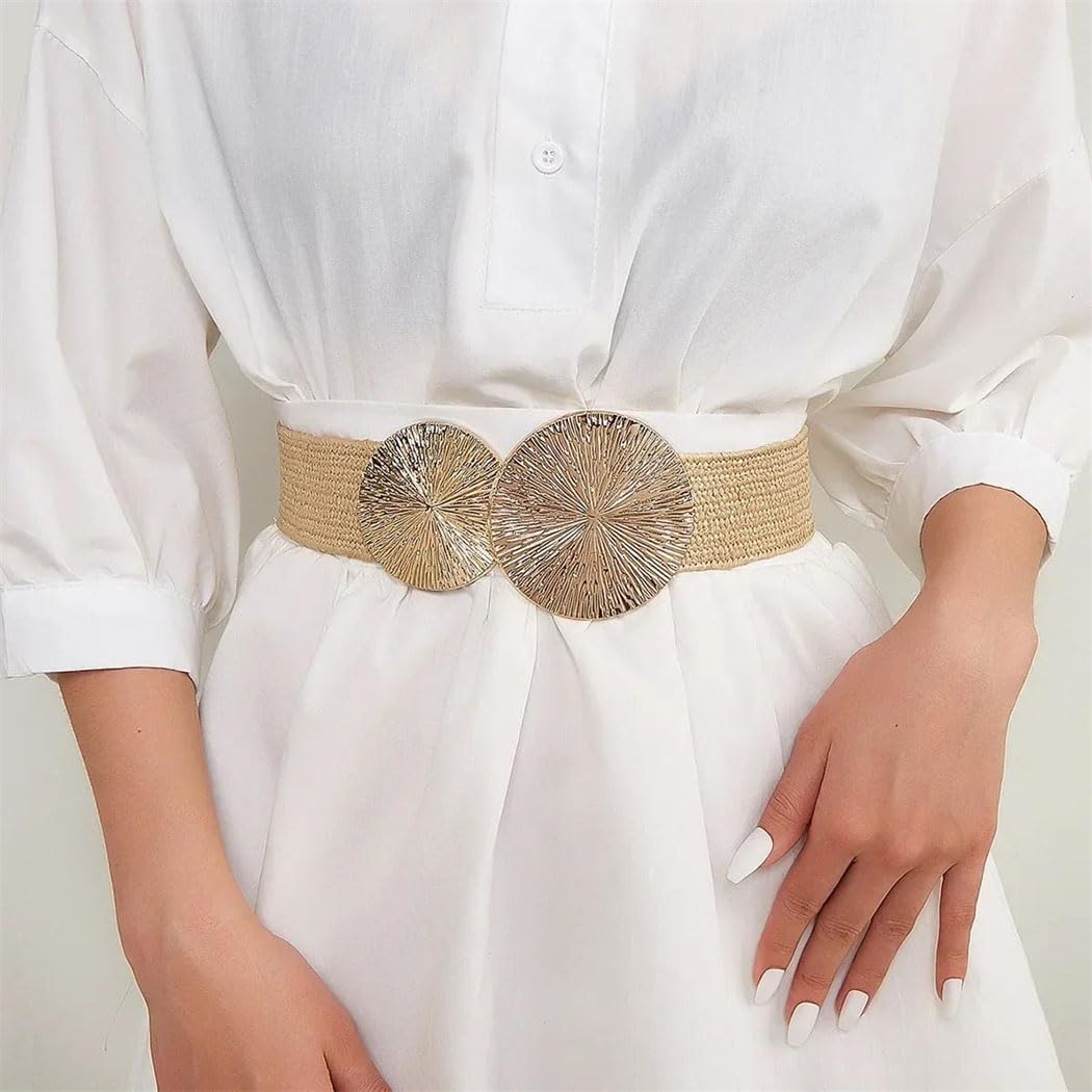 Women's Spring Summer Woven Elastic Wide Waist Seal Fashion Dress Decorative Trendy Corset Belt