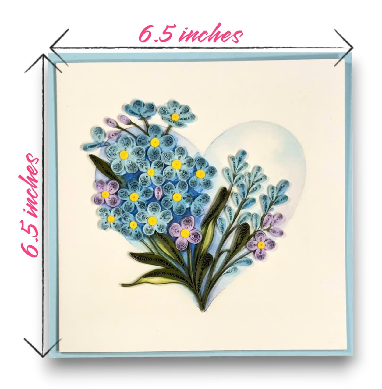 Quilling, biglietto di auguri fatto a mano con motivo floreale con cuore e scritta in lingua inglese "Forget-Me-Not", regalo romantico per compleanno, anniversario, San Valentino, occasioni