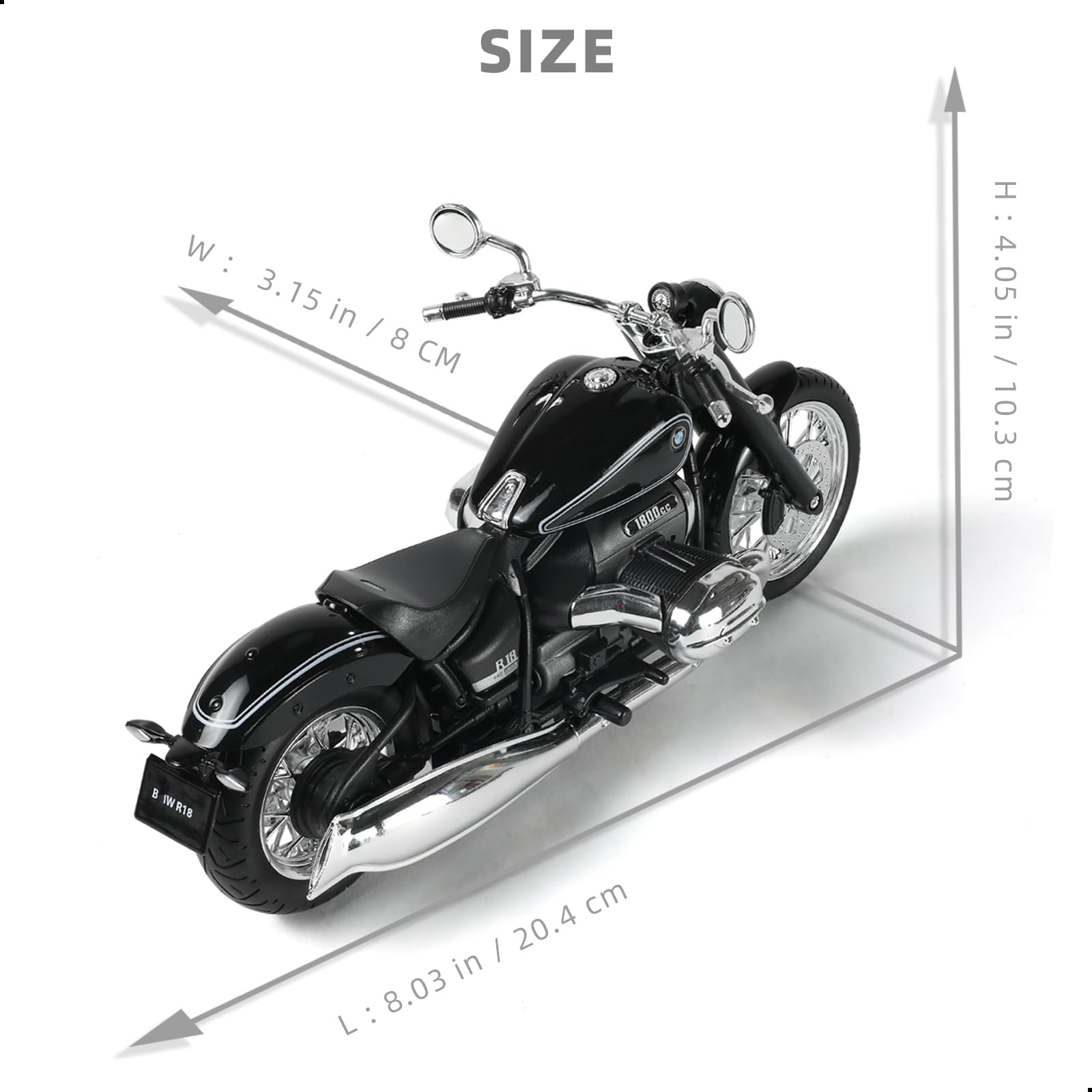 Risopen 1/12 Motorcycle Model Toy Compatible for BMW R18 Alloy Die-cast Motorcycle Model for Welly No Assembly Required Mini Racing Moto Collection Gift for Adult (Black) - Image 2