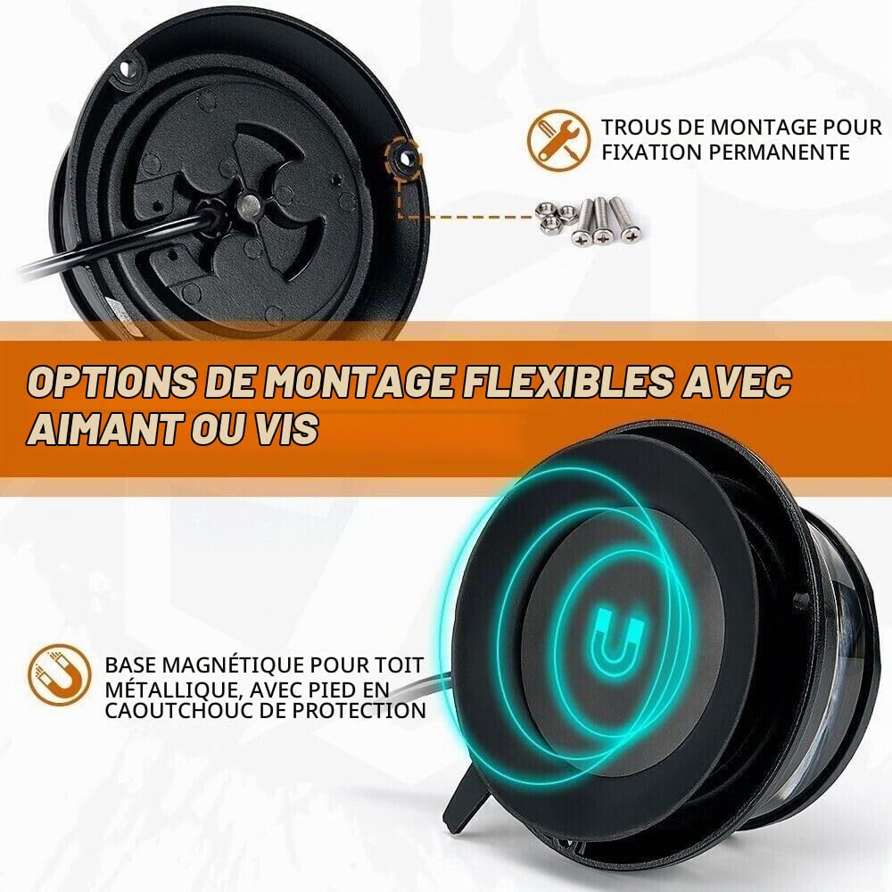 Générique Gyrophare LED Vert 12/24V 24W Base Magnétique Balise d'Avertissement 17 Modes de Flash Homologué E9