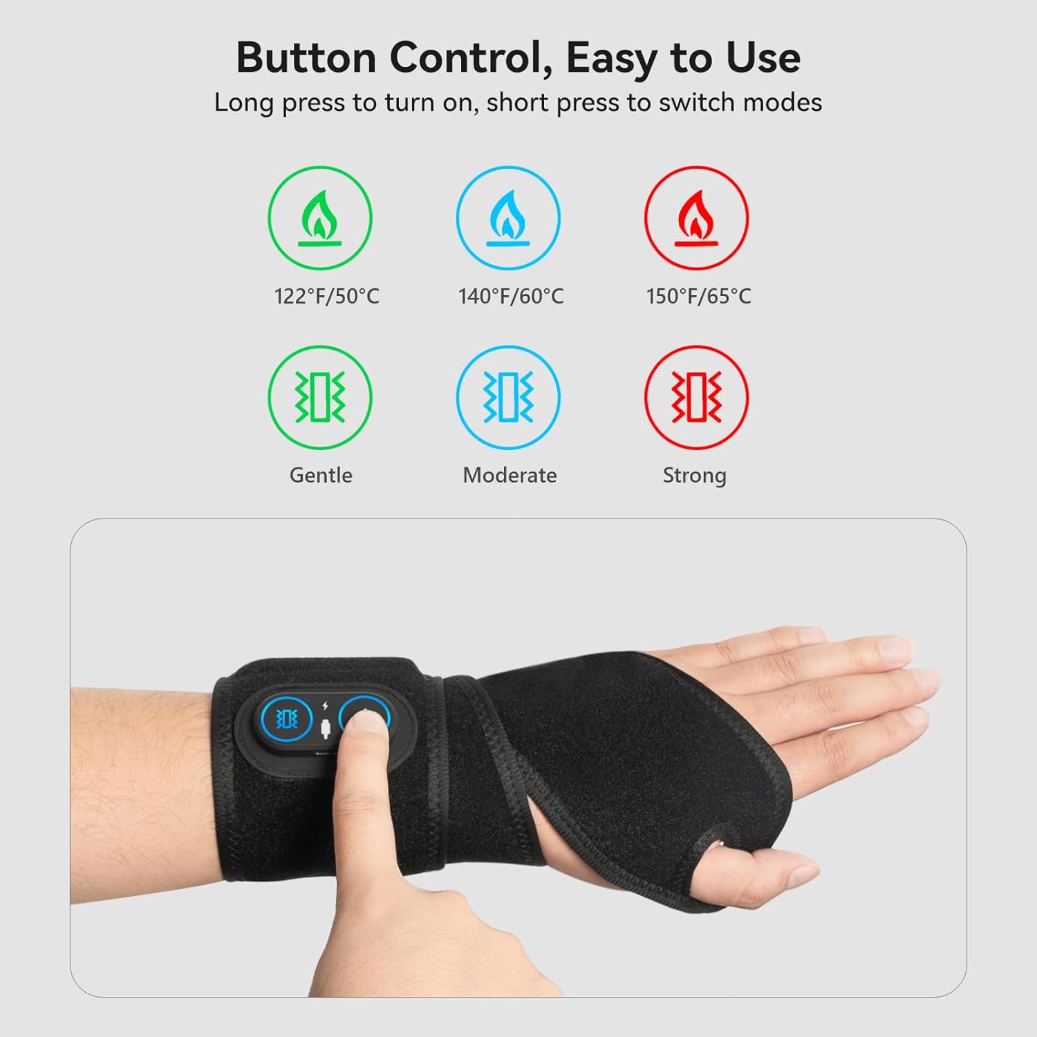 Yabuu Cordless Wrist Hand Massage Heating Pad for Carpal Tunnel Built-in 3000mAh Battery,Hand Arthritis,Wrist Pain Relief,Heat Wrap Pad,Vibration and Adjustable Heat Settings Hot Therapy Best Gift - Image 4
