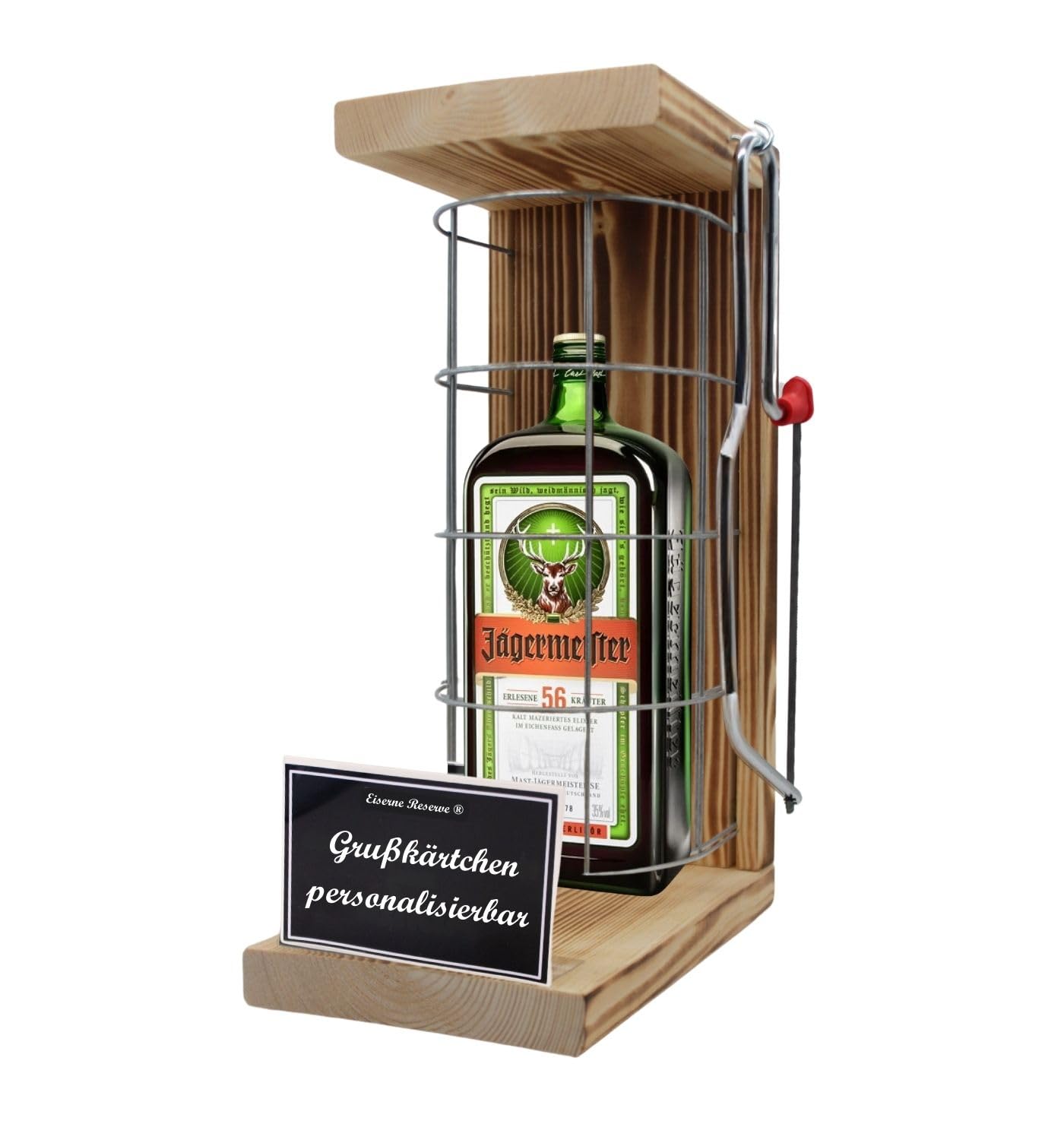 Personalisierte Geschenke für Männer Frauen Geschenkidee - Eiserne Reserve Gitterkäfig Jägermeister Likör (1 x 0.35 l) incl. Notsäge - Papa Mama Geburtstag Hochzeit