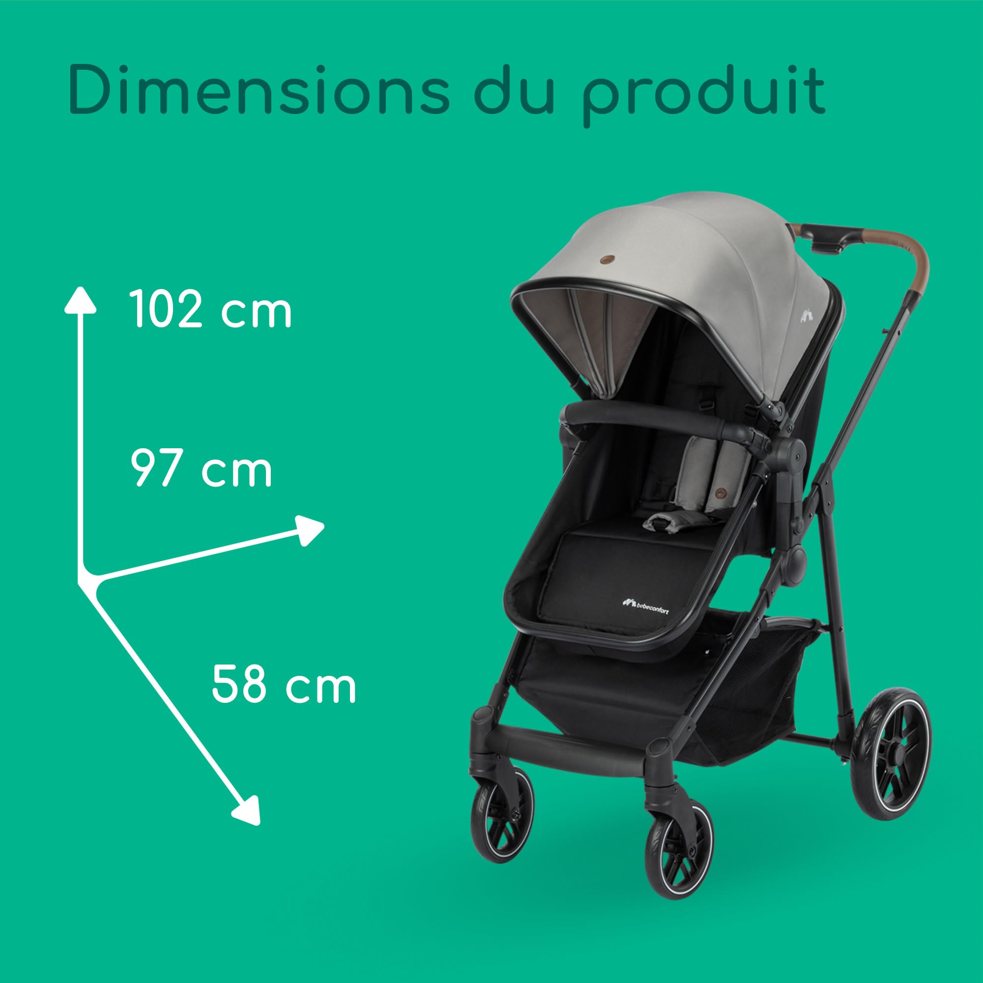 Bebeconfort Haze Trio Lux, Poussette 3-en-1 Avec Siège Auto Bébé (i-Size), 0-4 ans (max. 22 kg), Unité de Siège 2-en-1, Position Allongée, Pliage Compact, Poussette Trio Légère, Tinted Grey
