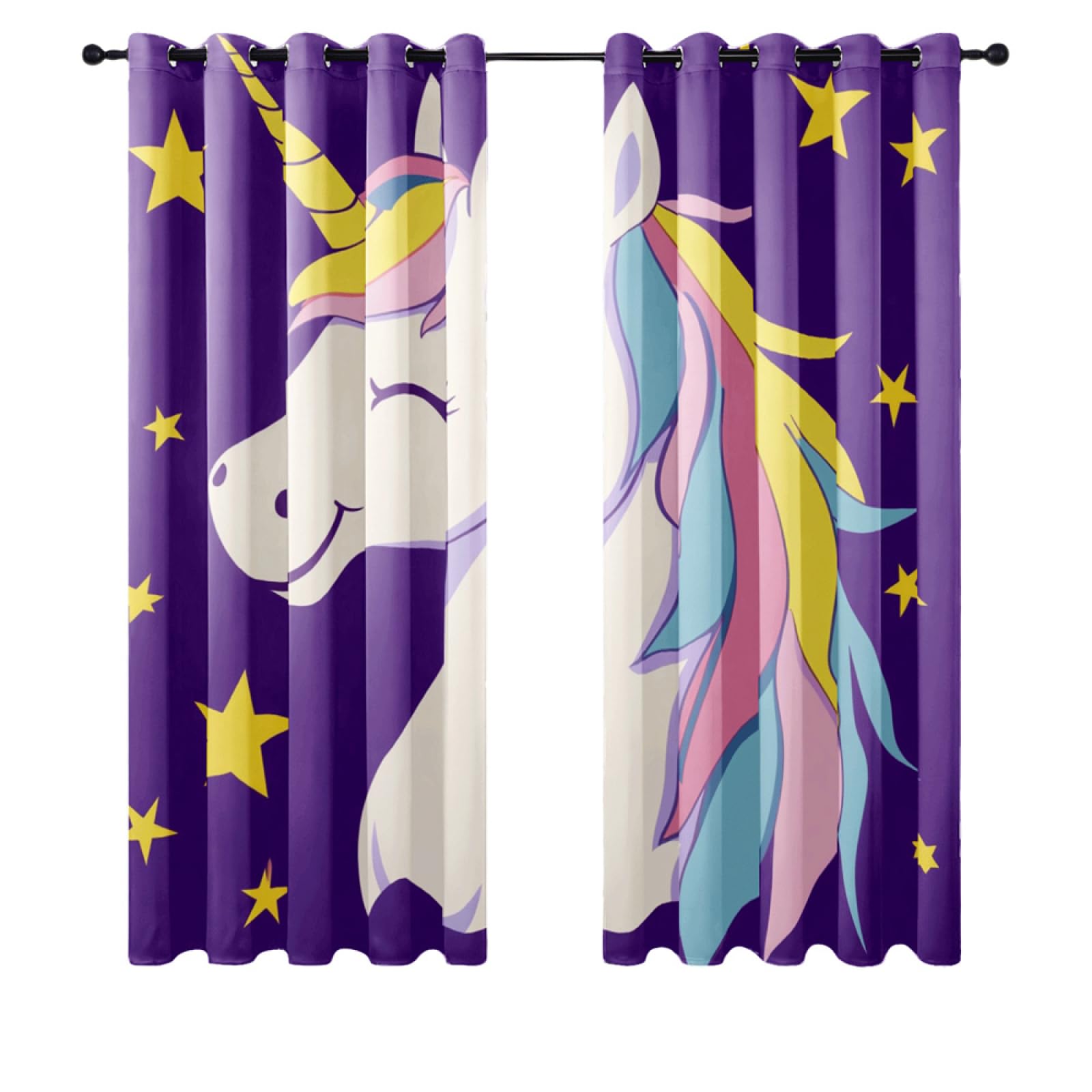 Zzdxl Purple/Light Curtains For Bedroom Blackout Unicorn Drapes For Home Decoration Room Darkening Window Treatment For Blocking 2 Panels, Thermal Insulated Eyelet Curtains,Polyester Fiber