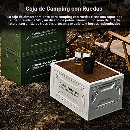 Qcwwy Caja de Almacenamiento Plegable para Acampar, Caja de Almacenamiento Plegable, Gran Capacidad de Carga, 50L, Gran Capacidad, Apilable Muy Bien para Picnic (Gris blanco)