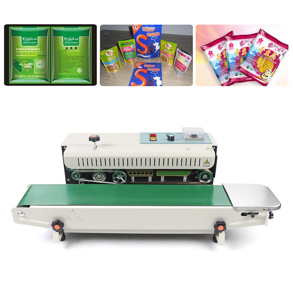 Máquina Selladora Continua Automática FR-900, Sellado de Cinta Horizontal con Control de Temperatura Máquina de Sellado para Bolsas de Plástico Bolsas de Papel de Aluminio Sellado de Alimentos