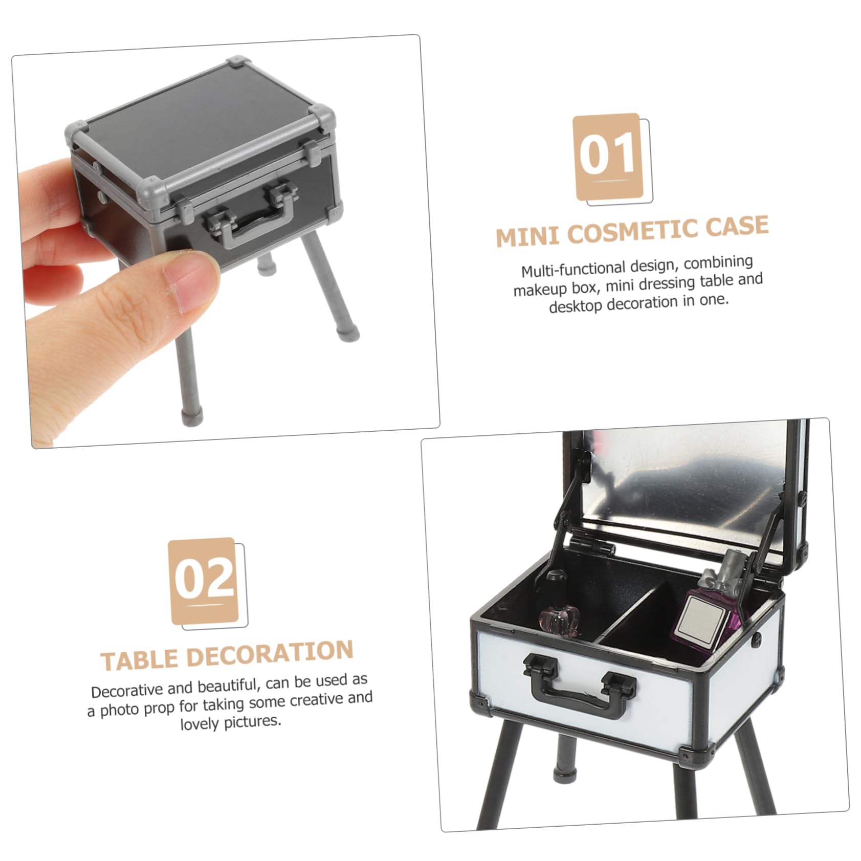 3 Stück Miniatur Schminkbox aus Kunststoff mit Realistischem Design Nicht Verformbar als Dekoratives Puppenhaus Accessoire und Foto Requisite Geeignet