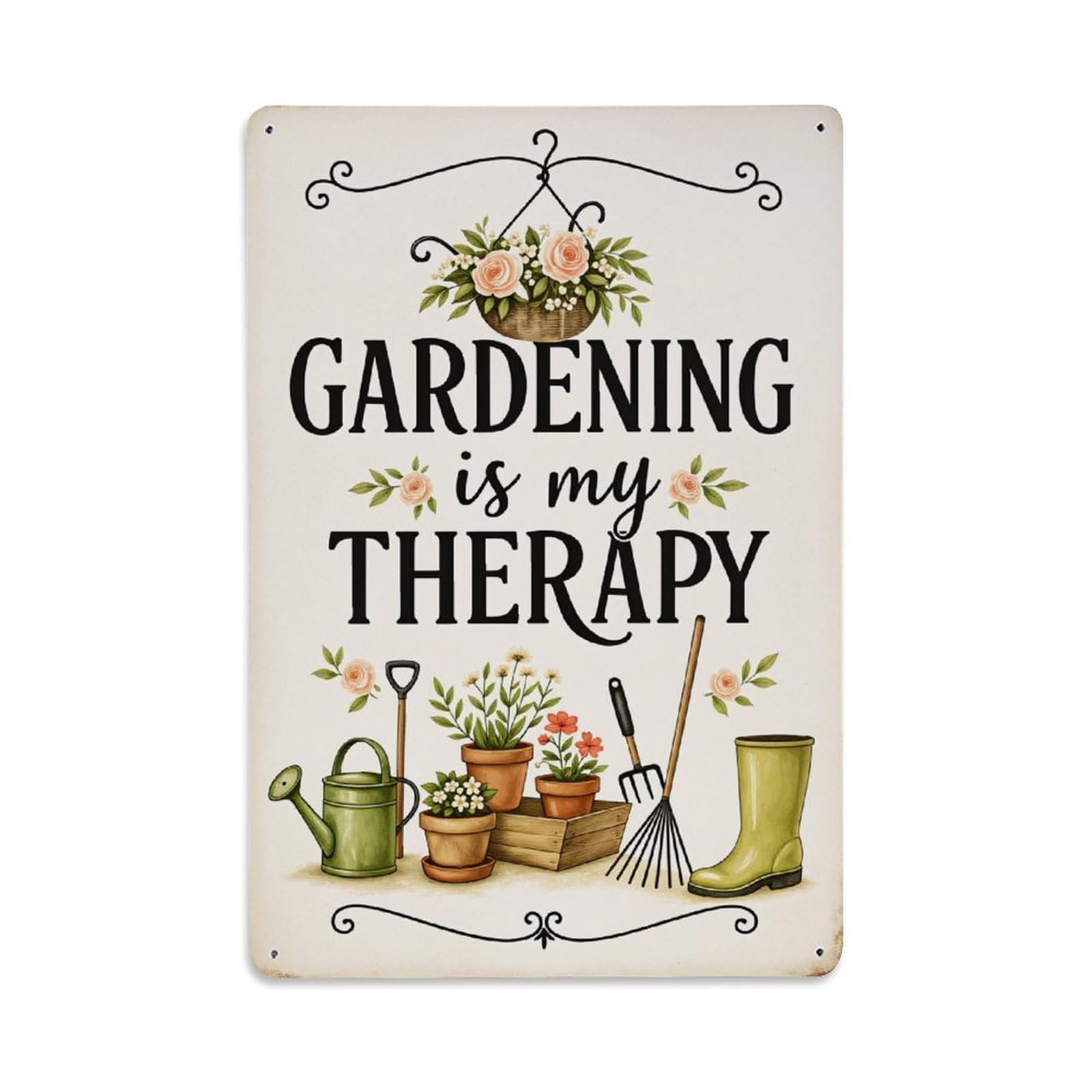 Gardening Is My Therapy Retro Metal Tin Sign, Vintage Decor Art Poster for Bar, Home, Man Cave, Kitchen, Laundry Room Gift 8x12Inch