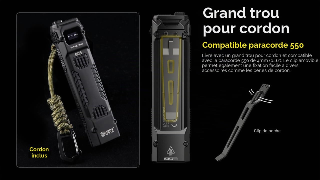 Nitecore Lampe de poche EDC29 Luminblade - Lampe de poche tactique LED rechargeable par USB - Extrêmement lumineuse - 6500 lumens - Jusqu'à 61 heures d'autonomie