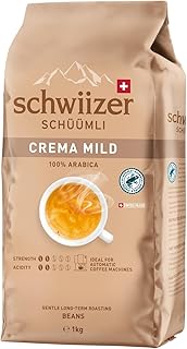 Schwiizer Schüümli Crema Mild, 100% edle Arabica Kaffeebohnen, harmonisch-sanft, ideal für Vollautomaten, Stärke 2/5, helle Röstung, Rainforest Alliance, 1kg