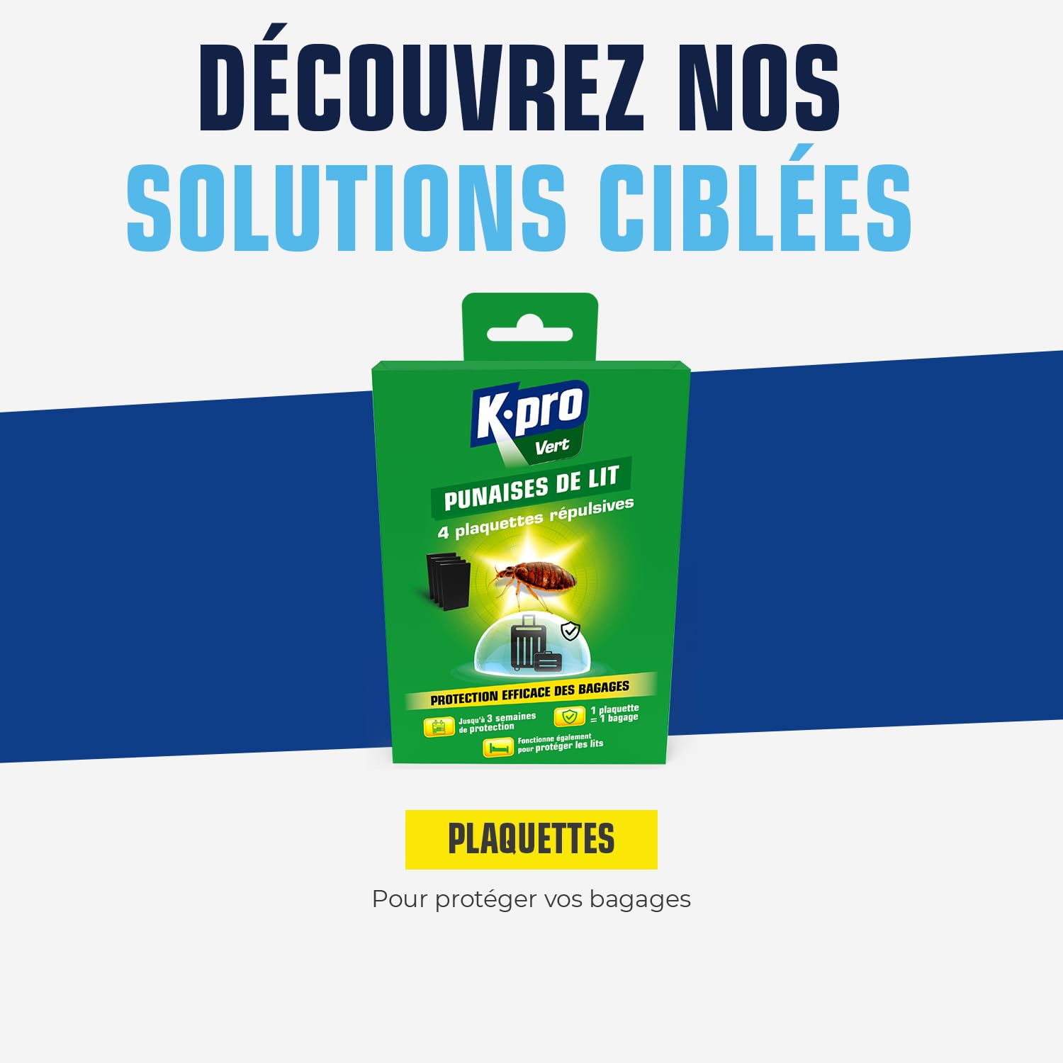 K.PRO Plaquettes répulsives punaises de lit, 4 plaquettes, protège bagages et lits, jusqu'à 3 semaines de protection, 1 plaquette = 1 bagage, intérieur